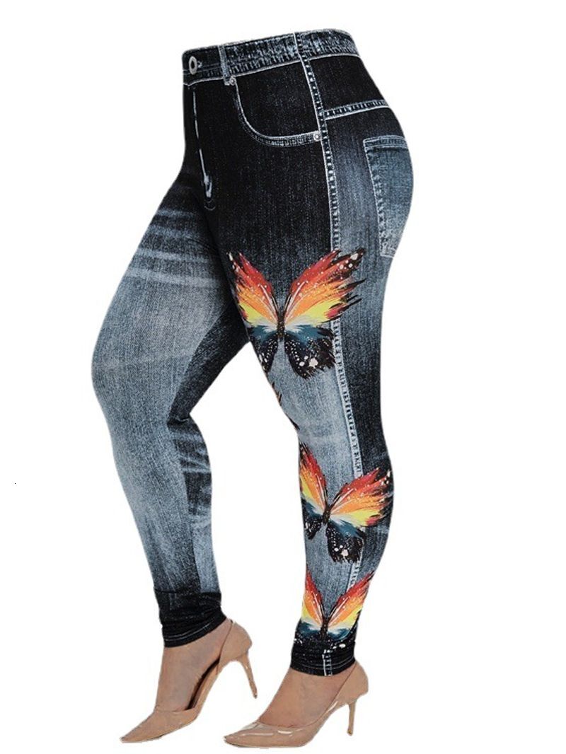 Women's Printed Multi-Color High Waisted Butterfly Pattern Slimming And Hip Lifting Pants