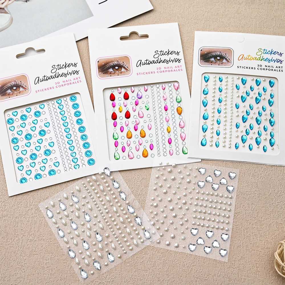 3D Facial Painting Tattoo Stickers Acrylic Diamond Water Diamond Stickers Self Adhesive Mixed Crystal Facial Decoration Stickers W250410