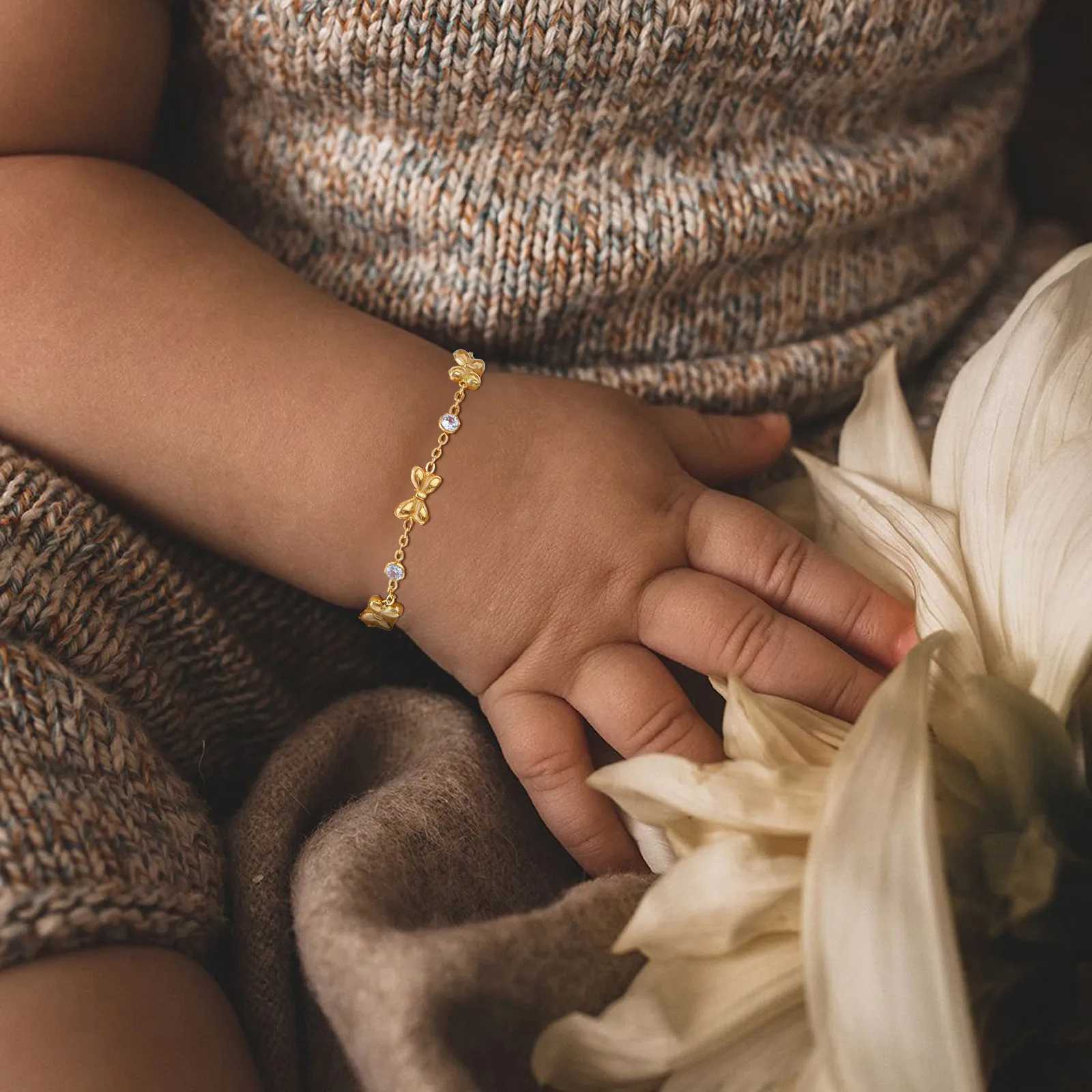 Vnox Stainless Steel Childrens Bracelet For Baby GirlsCubic Zirconia Inlay With Bow Element ChainCute Style Jewelry DailyT251110