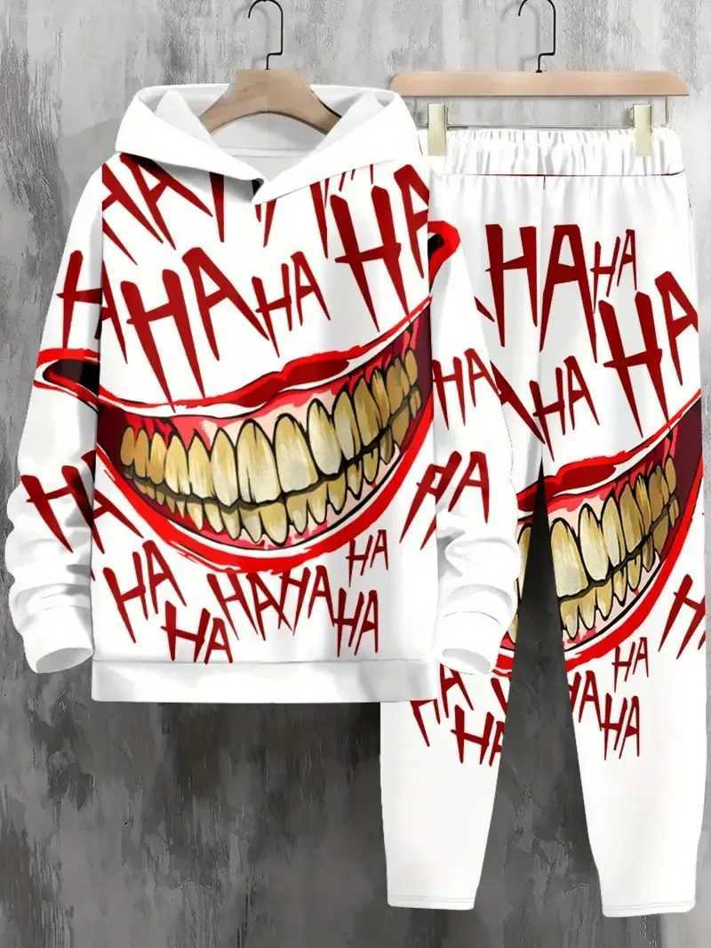 The 2025 Spring and Autumn new mens hoodie set features a casual fashionable and comfortable 3D smiling face pattern print W251110