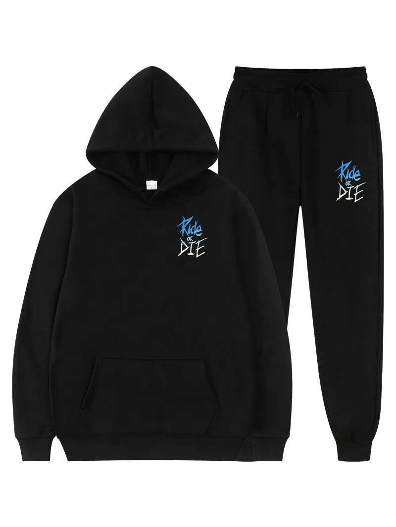 Mens sports suit graffiti print hooded sweatshirt with drawstring pants mens sports couple running hoodie 2-piece set W251110