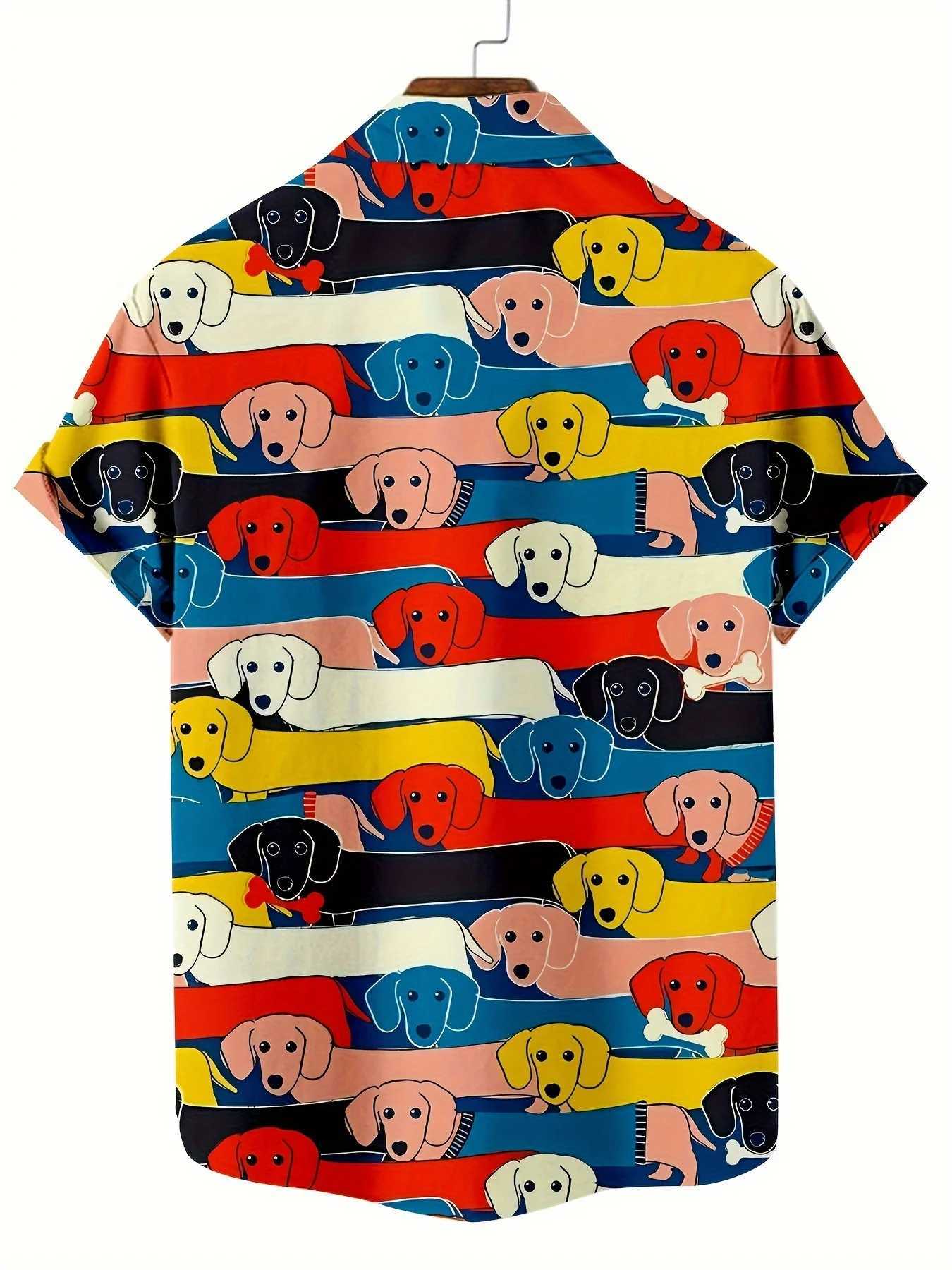 Cartoon dog pattern mens short sleeved 3D printed lapel summer vacation Hawaii handmade personalized shirt X250410