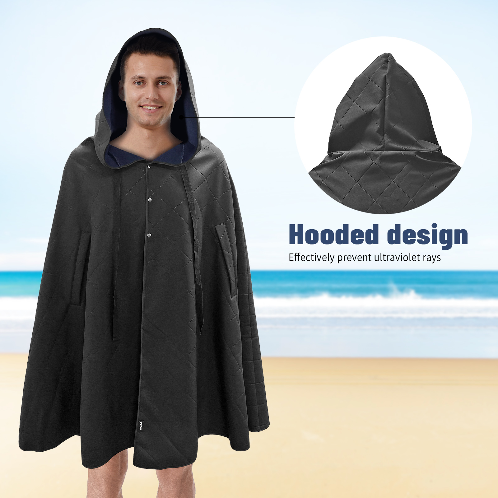 Mutao High Quality Waterproof & Warm Hooded Cloak Cape, Warm Hoodie Warm Changing Cover, Outdoor Hooded Cape for Camping, Hiking, Horsemanship