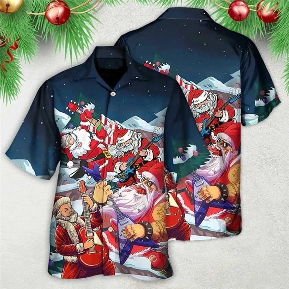 Mens Hawaiian Shirt Fun Santa Claus 3D Printed Christmas Hawaiian Shirt Mens Fashion Short Sleeve Beach Shirt Party X250410