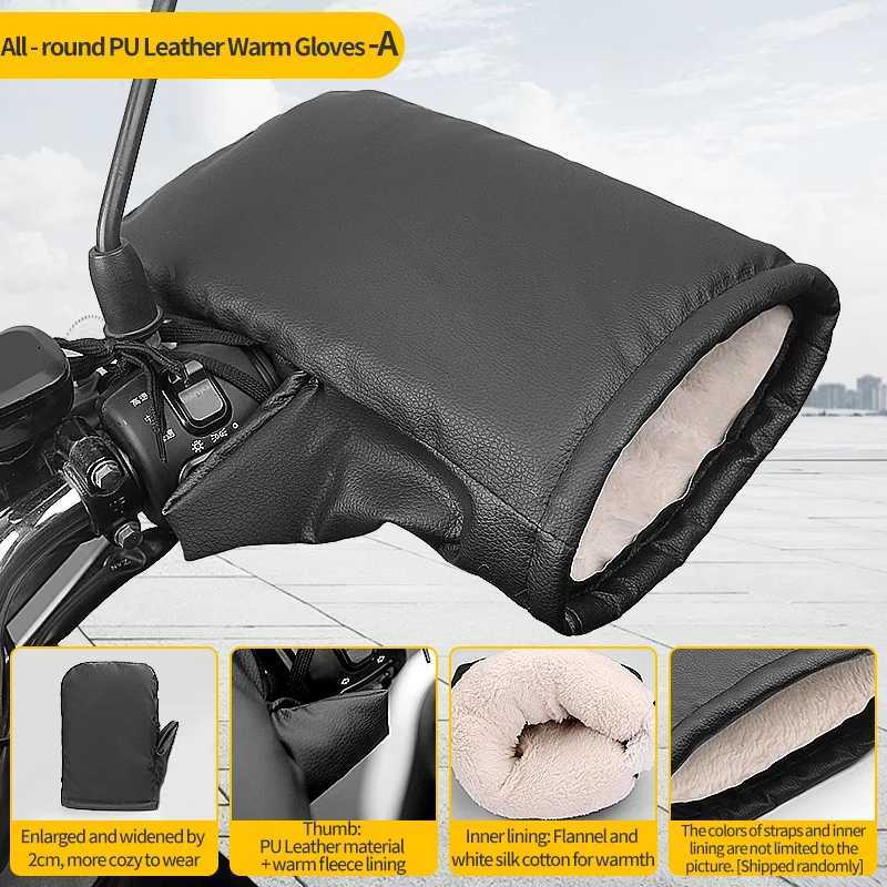 Winter Motorcycle Handlebar Gloves-Warm Thickened Handle Covers Rainproof Windproof Moto PU Leather Hand Protective Gloves S25118