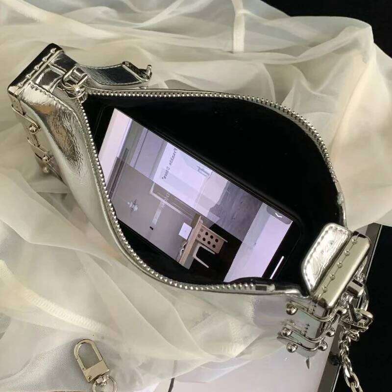 Genuine Leather Small Box Bags For Women Luxury Designer Handbags Purses 2025 New In Cowhide Lock Rivet Chain Underarm Shoulder