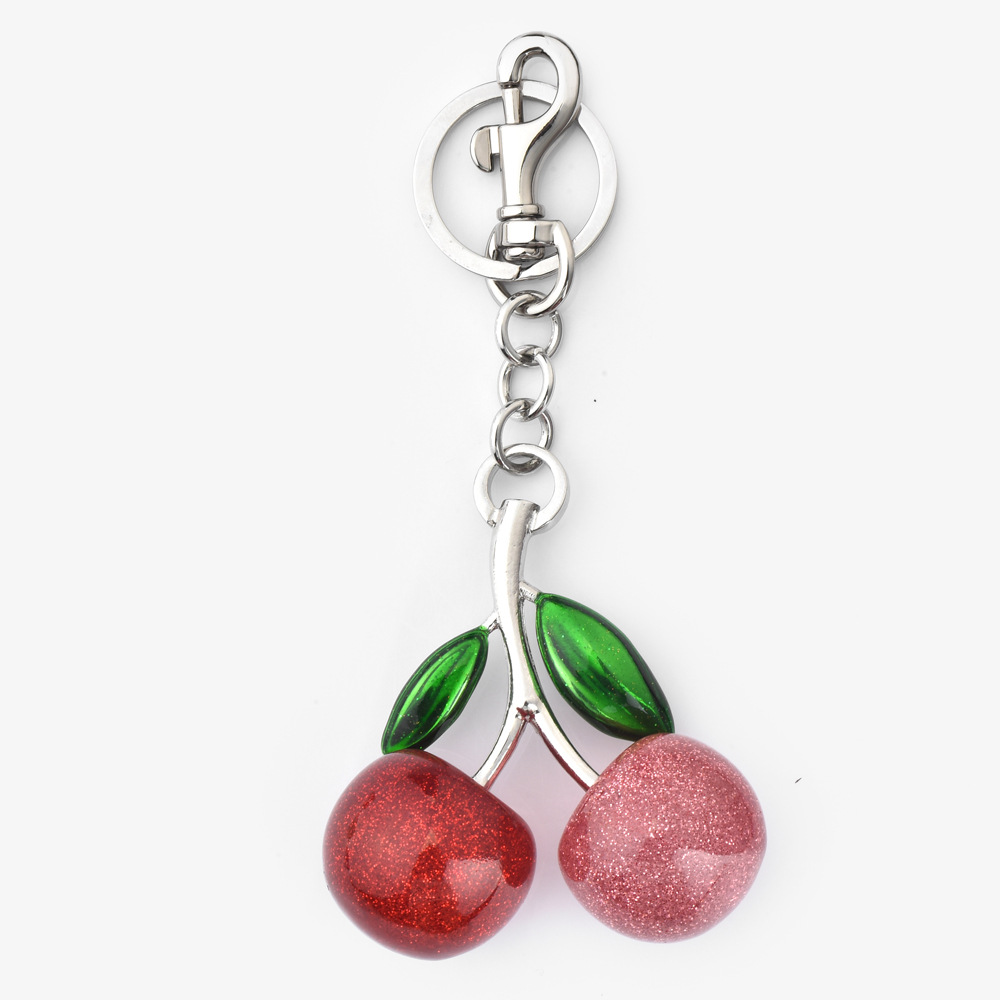 Stylish Multi-Colored Cherry Bag Charm with Sparkling Glitter Perfect Keychain for Cars & Bags
