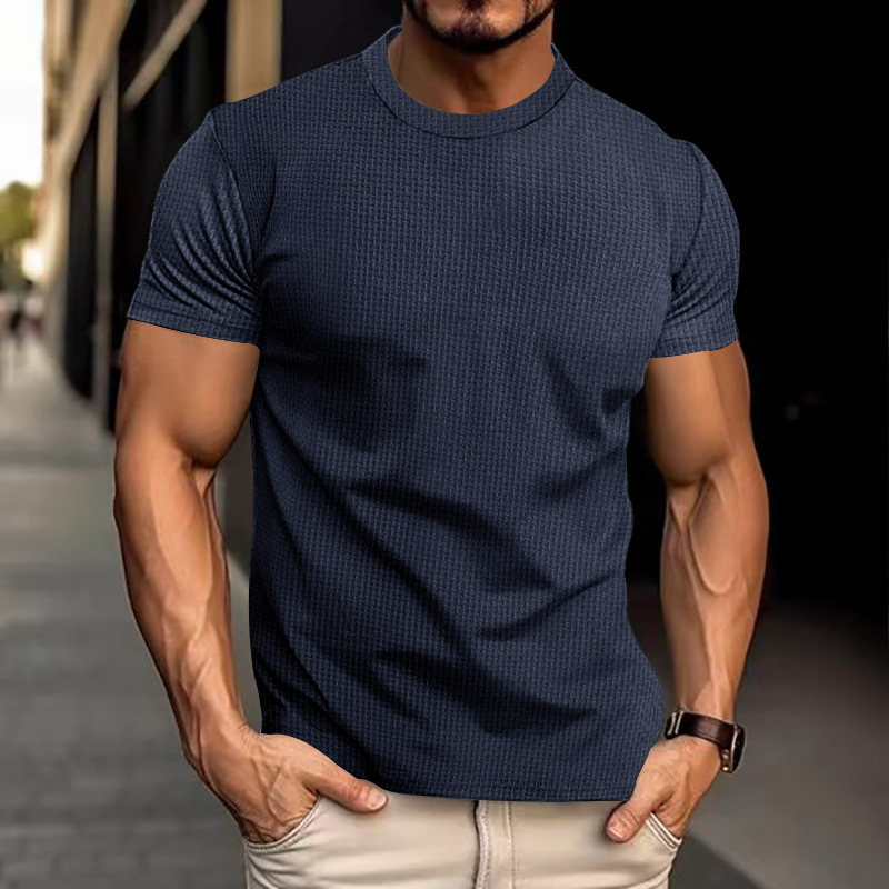 Summer bamboo foam gauze mens short sleeved breathable quick drying slim fit top mens fashion trend
