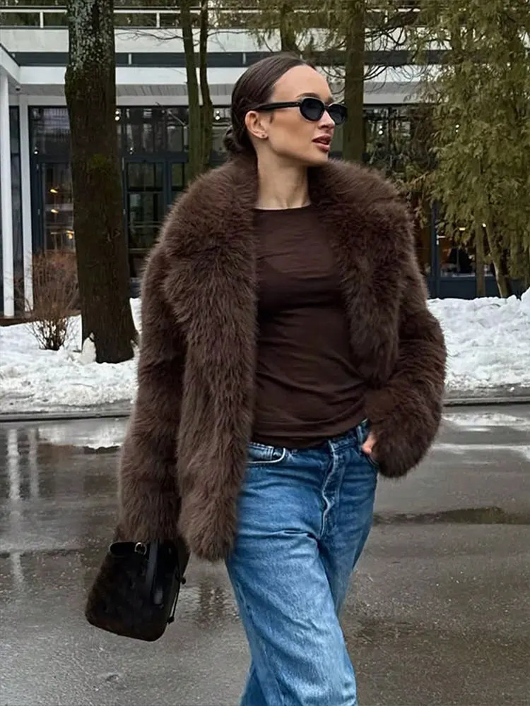 HH Autumn Winter Faux Fur Coat For Women Elegant Solid Button Long Sleeve Jacket Female Fashion Streetwear Warm Outerwear 251110