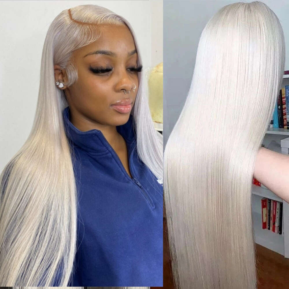 13X6 HD Transparent Lace Front Platinum Ice Blonde #60 - Pre-Plucked Glueless Human With 250% Density, Baby Hair For & Men, Bye Knots, Mother's D