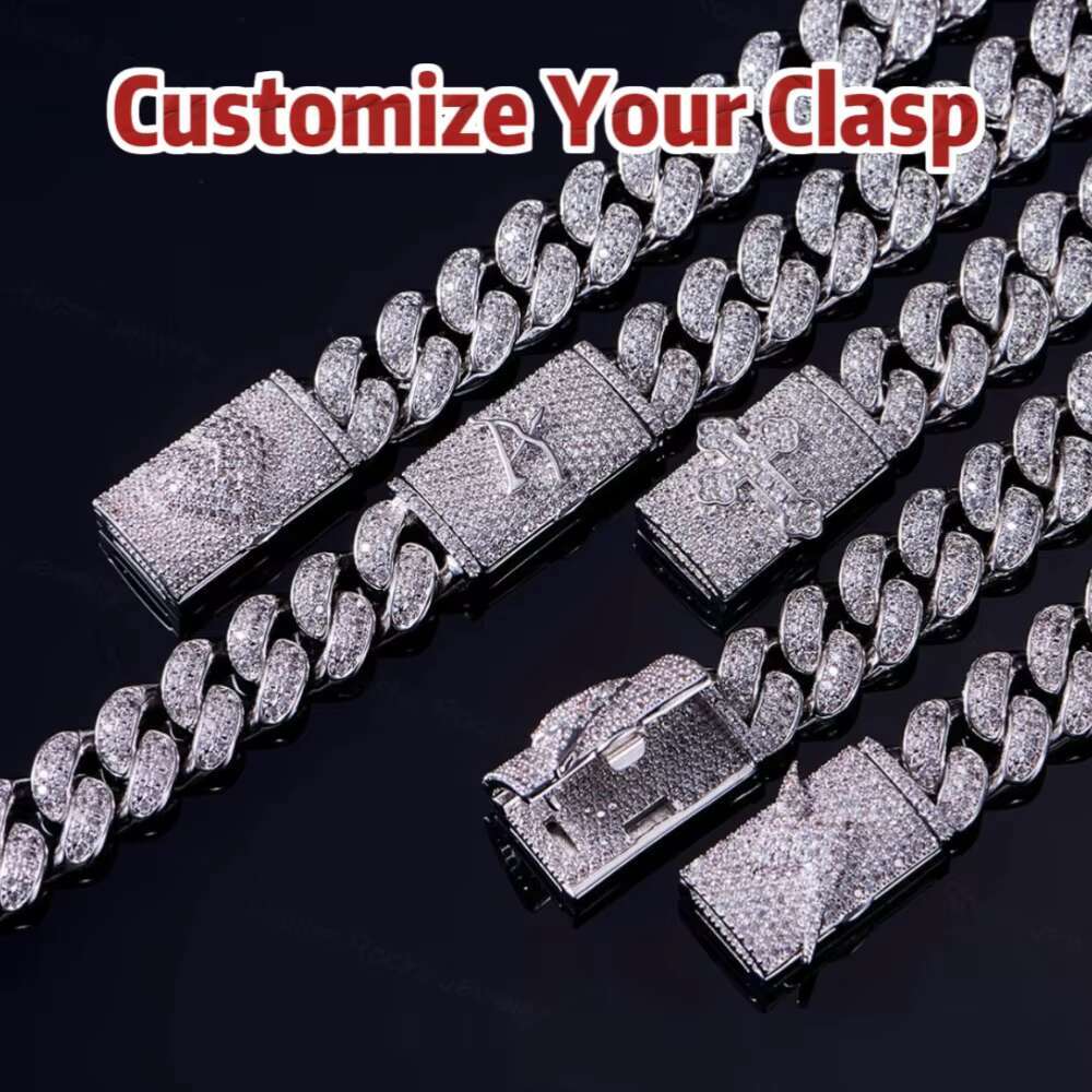 Luxury 15mm Moissanite Cuban Chain Iced Out 925 Silver 3 Rows Two Tone Moissanite Cuban Link Chain
