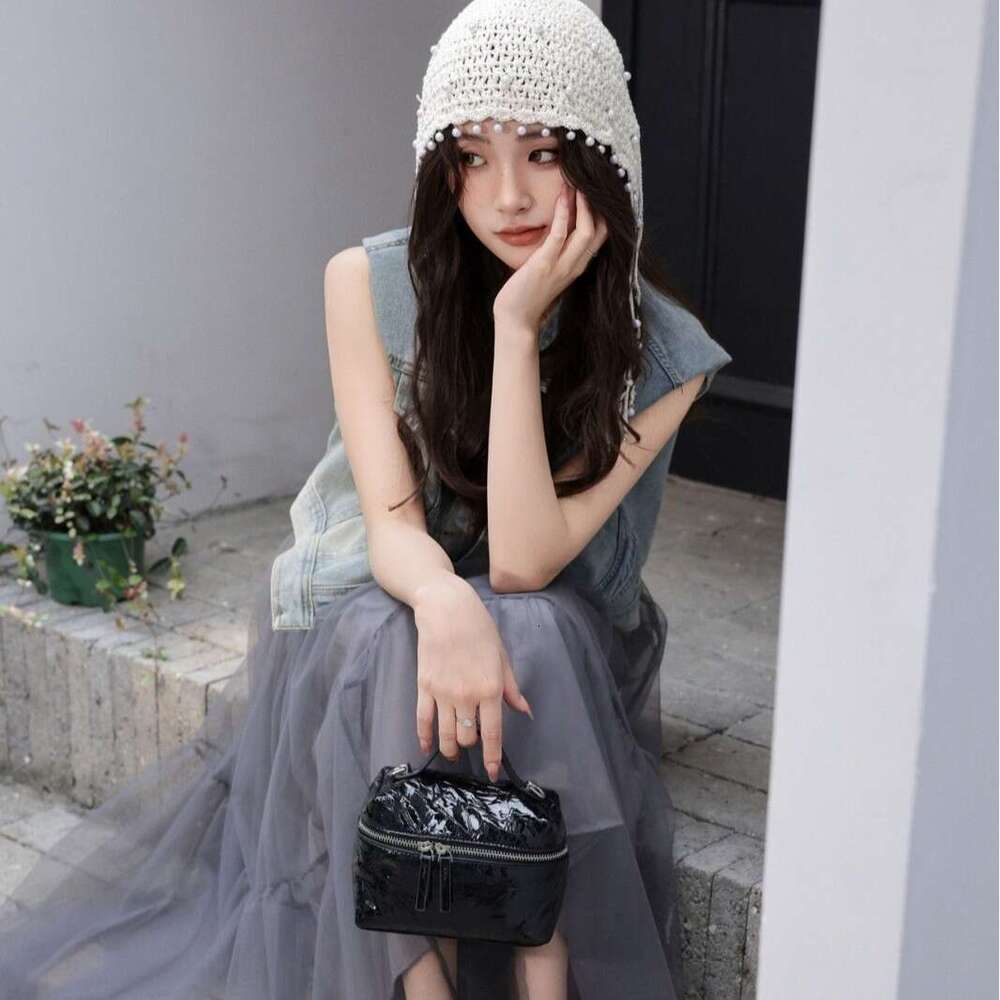 Leather Women S New Top Layer Wrinkled Lacquer Cowhide Lunch Box High End Handbag Single Shoulder Crossbody Bag High Quality