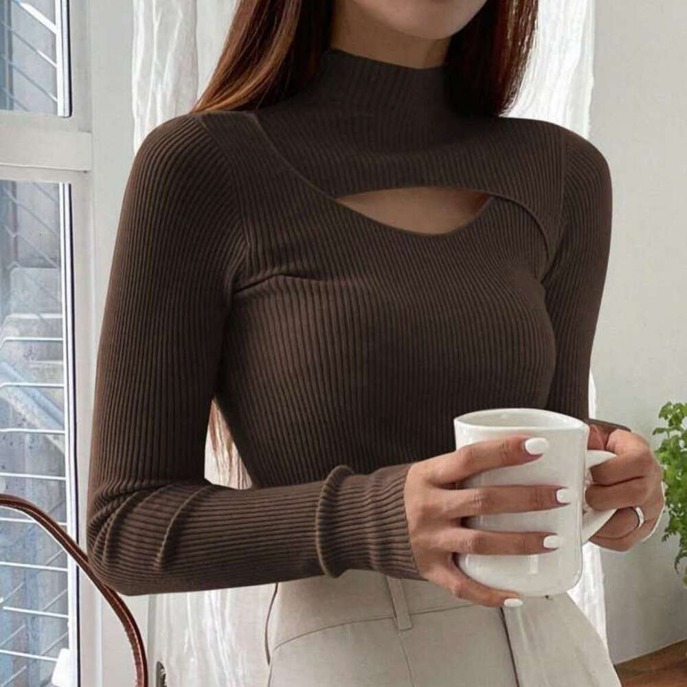 Half Turtleneck Sweater for Women, Autumn and Winter, New Cross-Border Foreign Trade, Hollow Knitted Sweater, Stylish Inner Layer, Mid-Neck Base Shirt