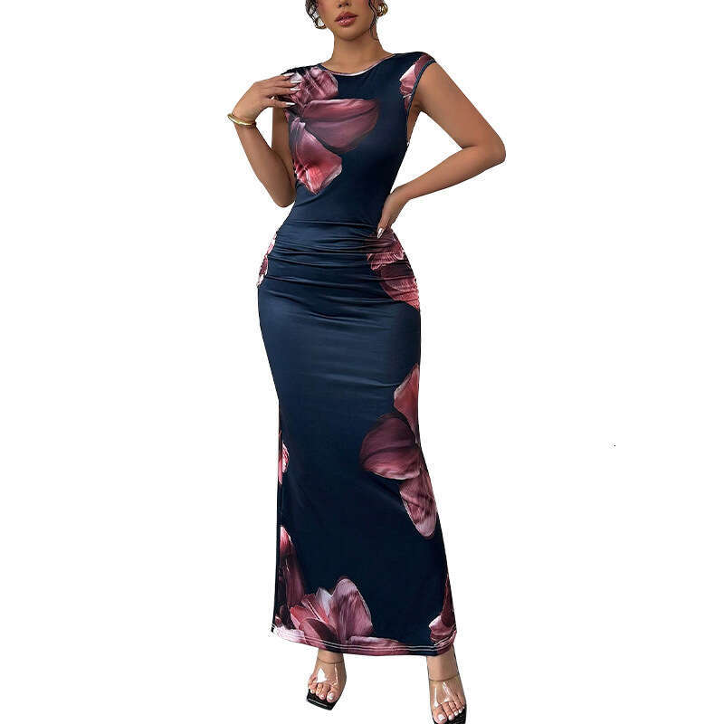 Rui Chuo 2025 Cross-Border Foreign Trade European and American Slim Fit Printed Sleeveless One-Step Formal Bodycon Long Dress Women's Clothing
