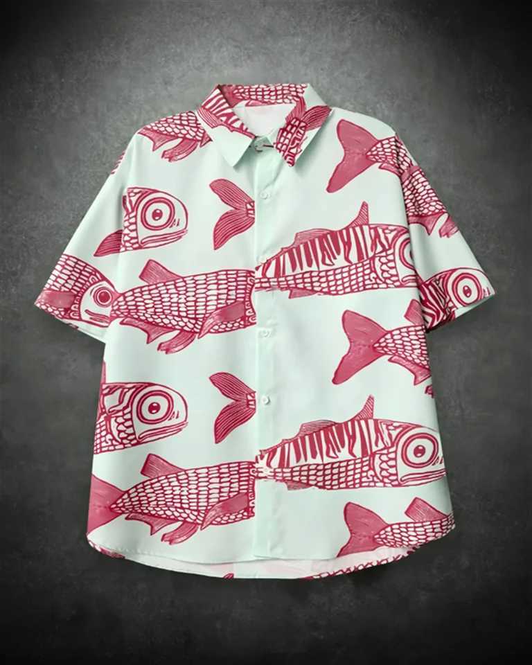 2025 New Street Explosion Fashion Fish 3D Printing New Personalized Mens Summer Casual Shirt Linen X250410