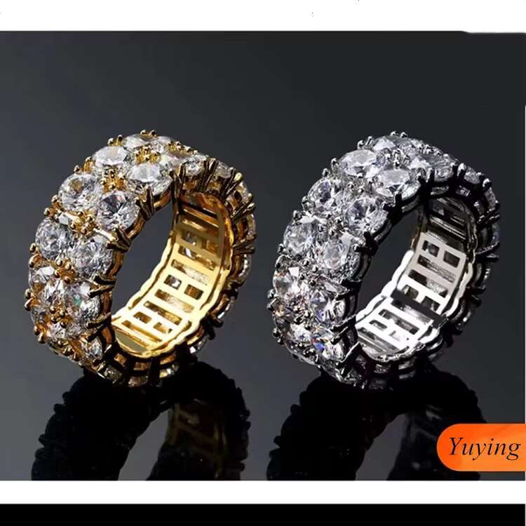 High Quality 2 Rows Moissanite Ring Pass Diamond Tester 925 Sterling Silver Hip Hop Fashion Jewelry Rings Moissanite Ring Men