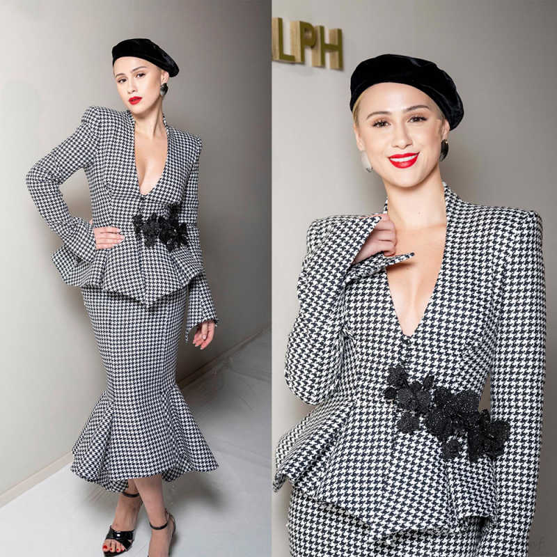 Fashion Plaid Women Suits 2 Pieces Jacket Skirt Appliques Ladies Formal Business Party Work Wear Customized