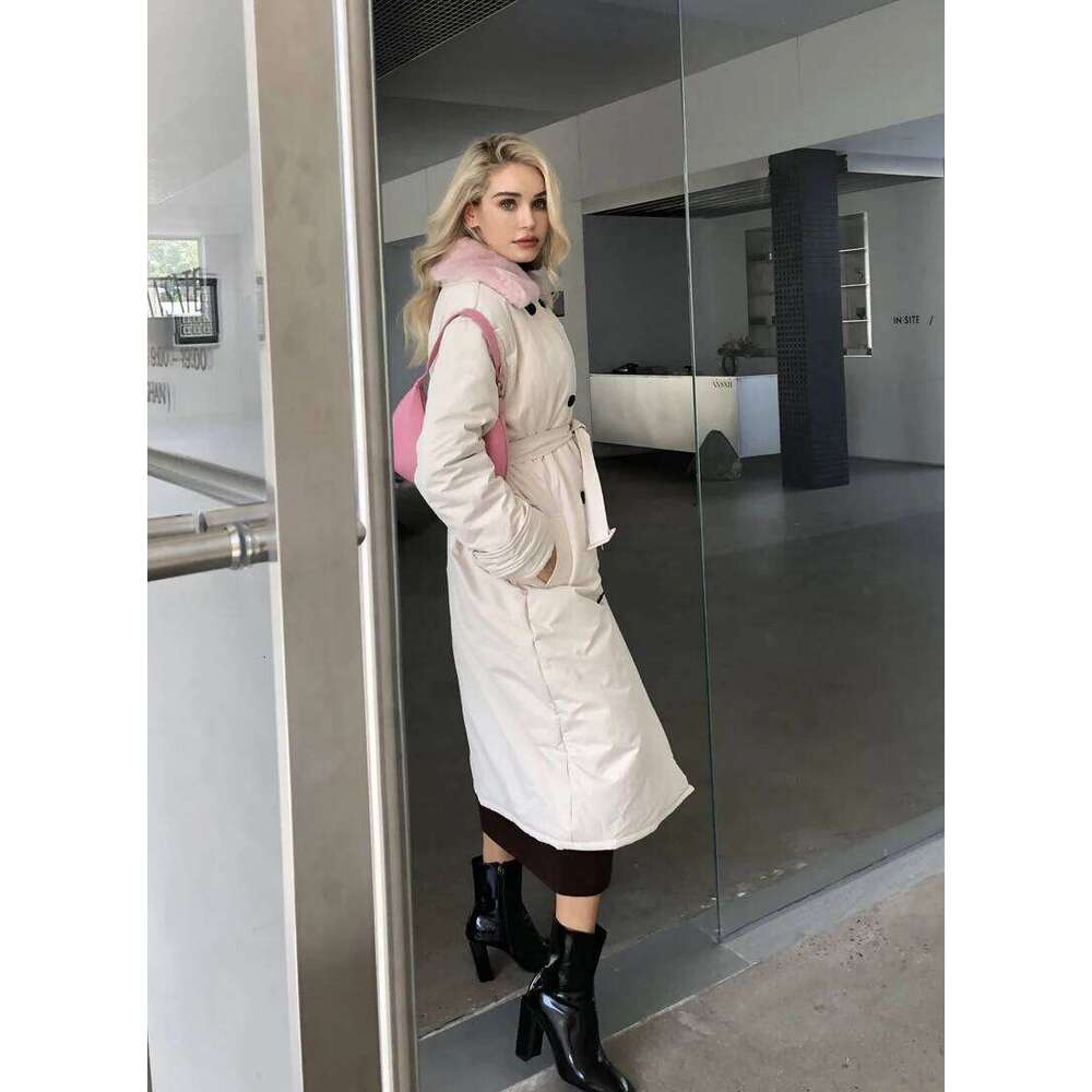 Women Winter Stylish Thick Warm Fur Collar Long Parka Runway Designer Long Coat Female Overcoat