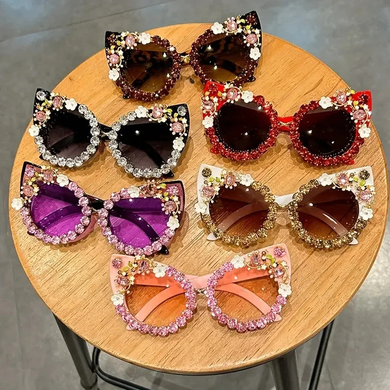 y rhinestone sunglasses cat eye gradient decorative shadow props used for clothing parties dances 250410