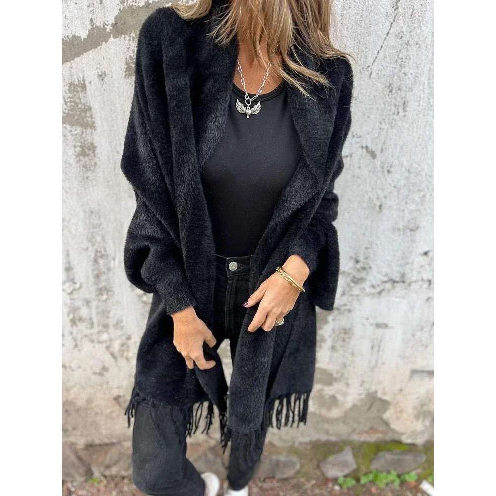 2025 Autumn Winter New Cross-Border Foreign Trade Women's Faux Mink Fur Cape Tassel Shawl Solid Color Thickened Warm Batwing
