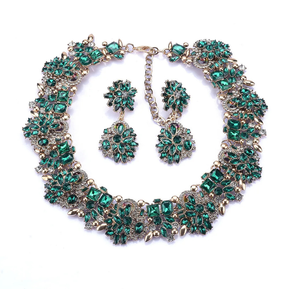 2025 Fashion Green Crystal Rhinestone Large Collar Big Choker Necklace Women Statement Indian Necklace Wedding Jewelry 250409