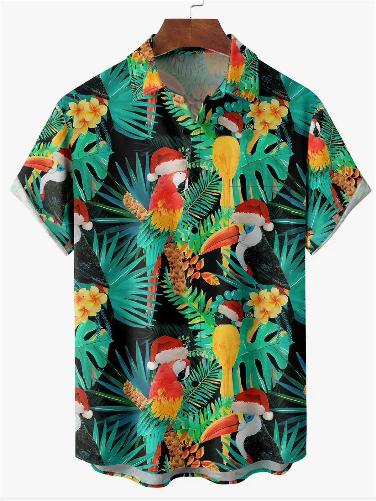 Flamingo Animal Hawaiian Shirt 3D Print Turndown collar Hawaiian shirt mens fashionable short sleeved beach shirt X250410