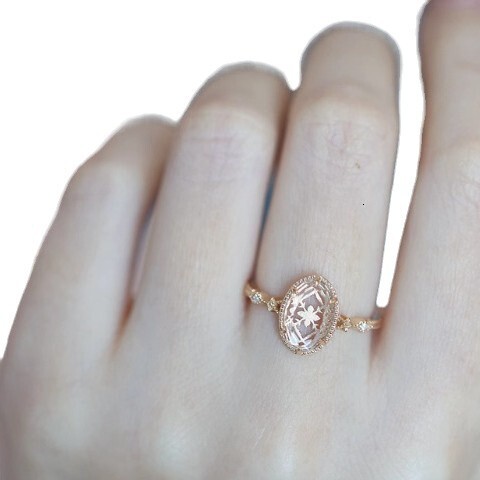 "mirror Fashion Ring Spring Poetry" Exquisite Light Luxury High Imitation Natural White Crystal Luxurious Designer Ring Rose Flower Women 