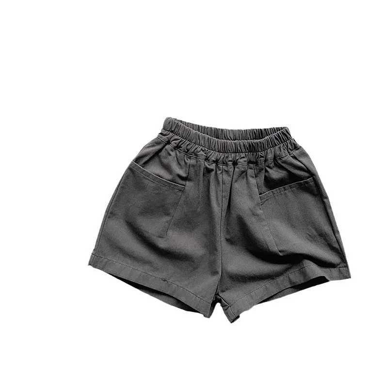 2025 Summer New Childrens Loose Shorts Solid Retro Girls Casual Shorts Baby Boys Casual Pocket Shorts Childrens Clothing Z250410