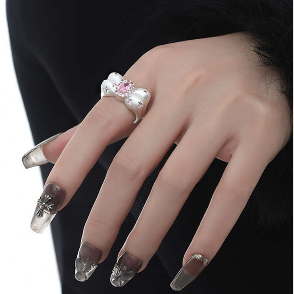 Open Pink Rhinestone Bowknot for Women Sweet Gentle High-end Index Finger Korean Style Ins Wholesale Ring