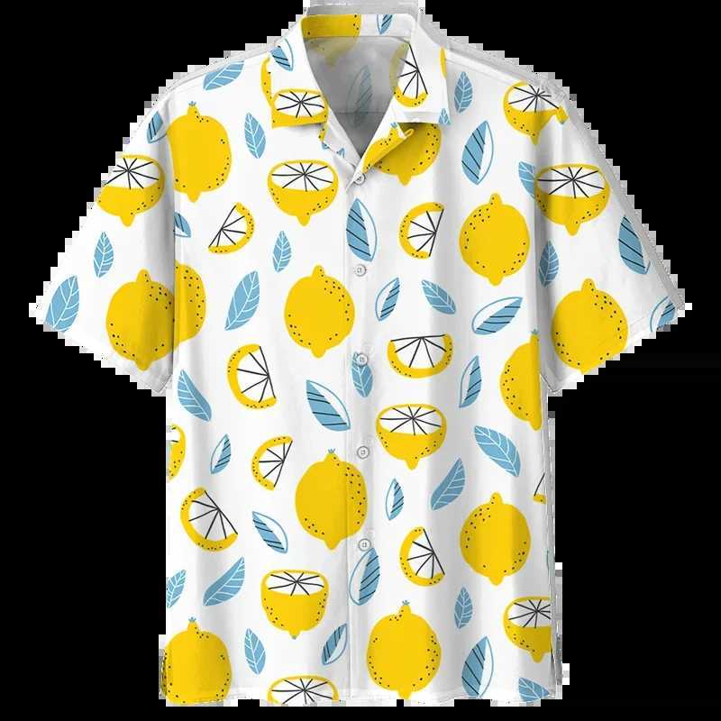 Lemon Pattern Aloha Shirt Mens 3D Printed Tropical Fruit Short Sleeve Button Shirt Street Clothing Oversized Collar Hawaiian Shirt X250410