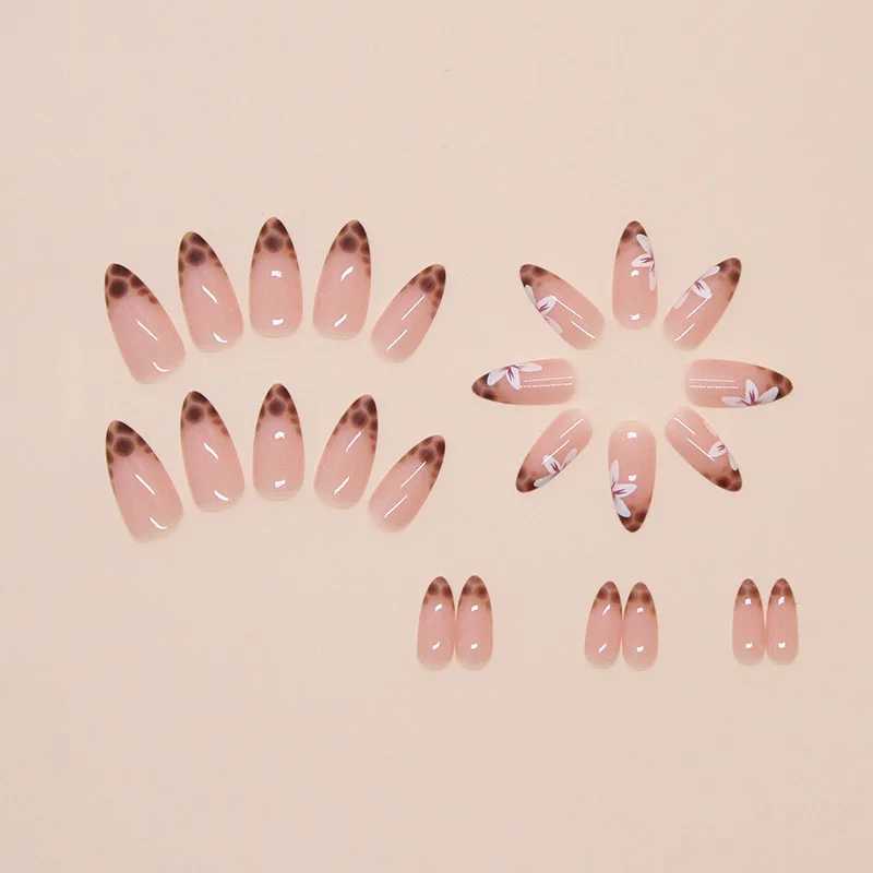 Leopard Orchid 24 Piece Press Nail Pink Gradient Fake Nail Smooth Artificial Finger Manipulation Reusable Female Fake Nail W250410