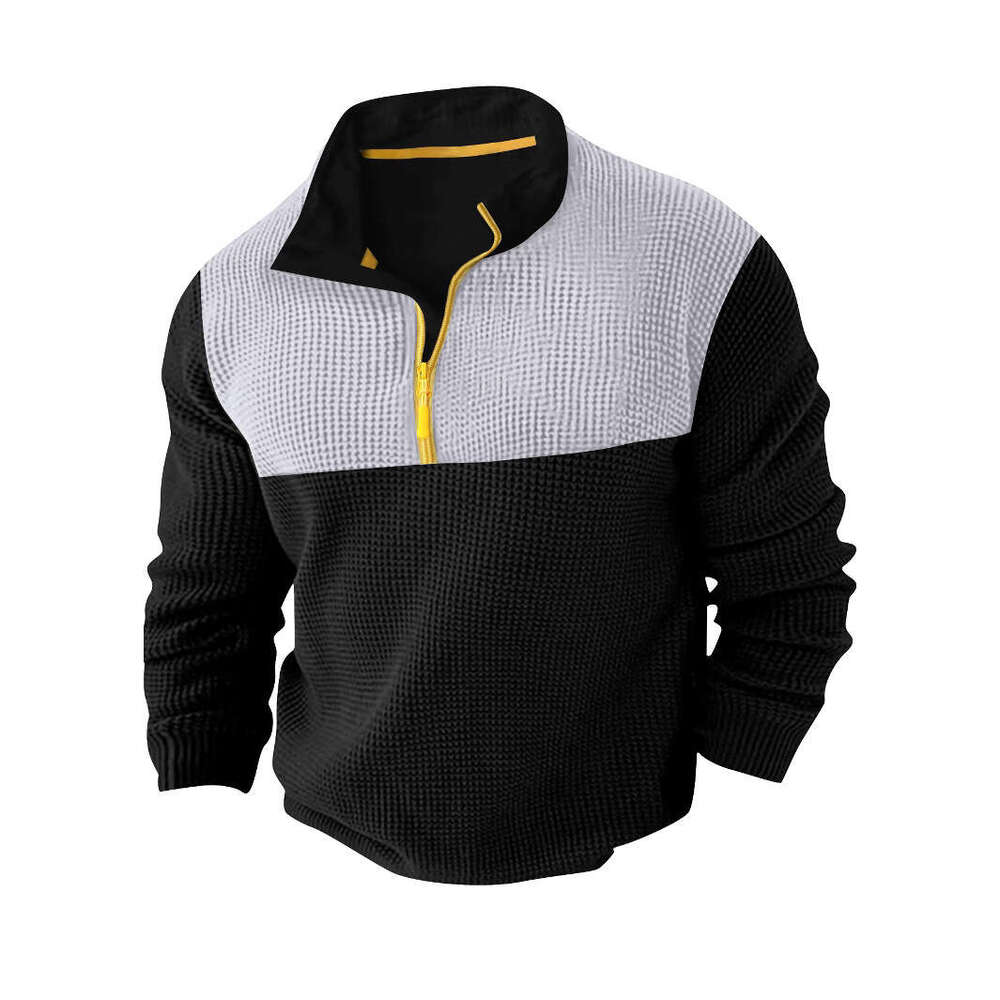 Cross-Border Spring and Autumn New Men's T-Shirt Sweatshirt Casual Sports Color Block Long Sleeve High Neck Half-Zip Top