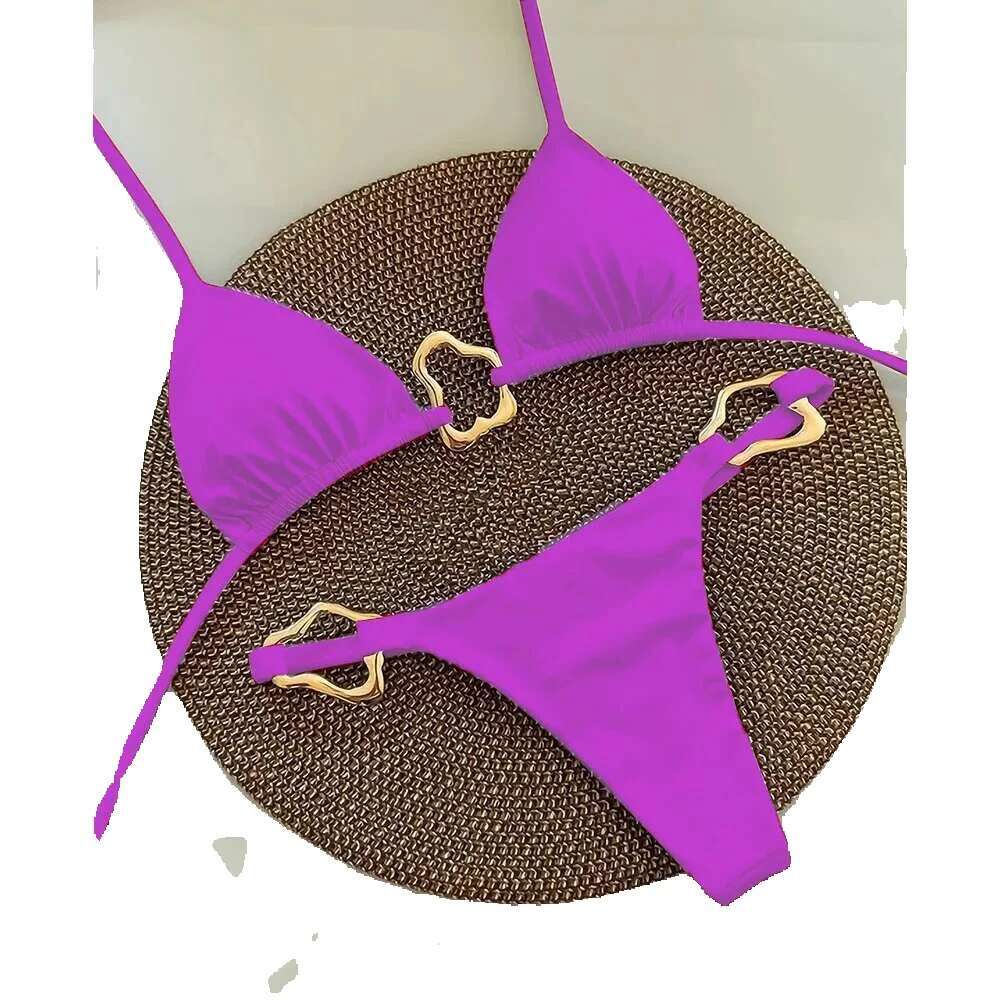 New sexy solid color slit lace up bikini women's two-piece swimsuit