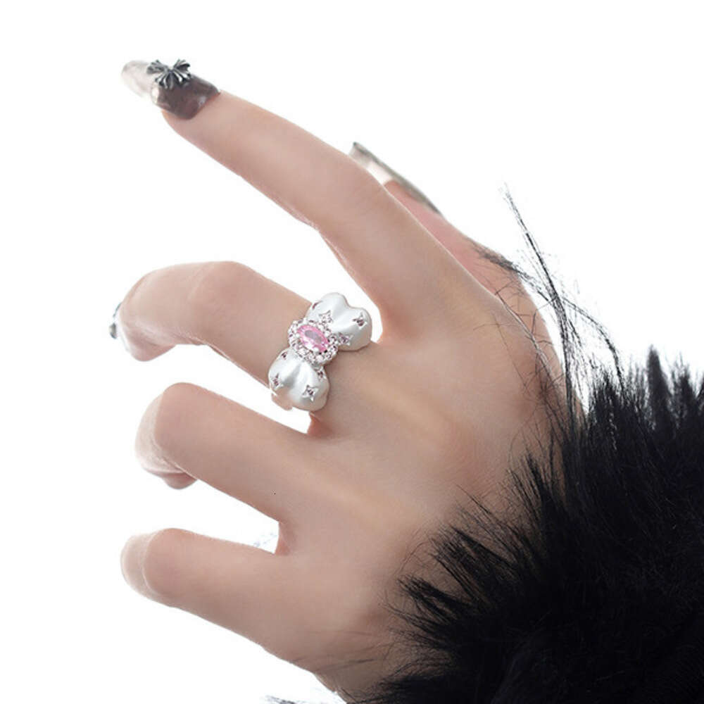 Open Pink Rhinestone Bowknot for Women Sweet Gentle High-end Index Finger Korean Style Ins Wholesale Ring