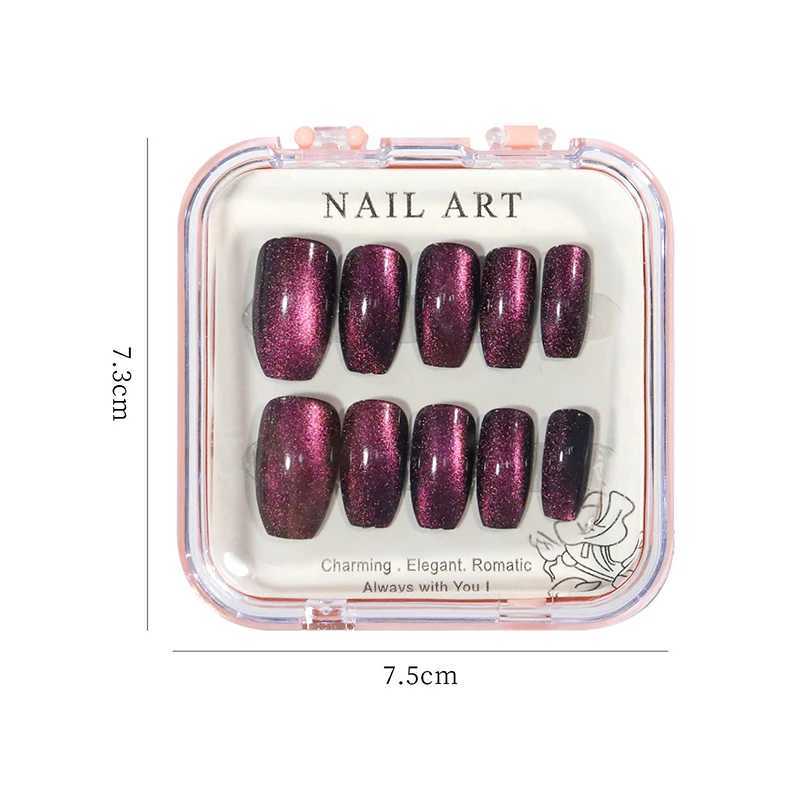 24 pieces/box Crystal Cats Eye Shining Diamond Nail Patch Shining Fake Nail Pressed on Acrylic Nail W250410