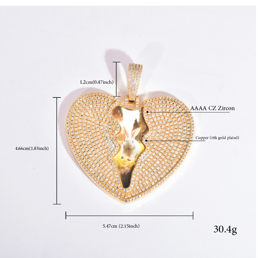 Hip hop cracked love necklace pendant Moissanite chain 925 silver full of diamonds shattered heart photo customized photo frame