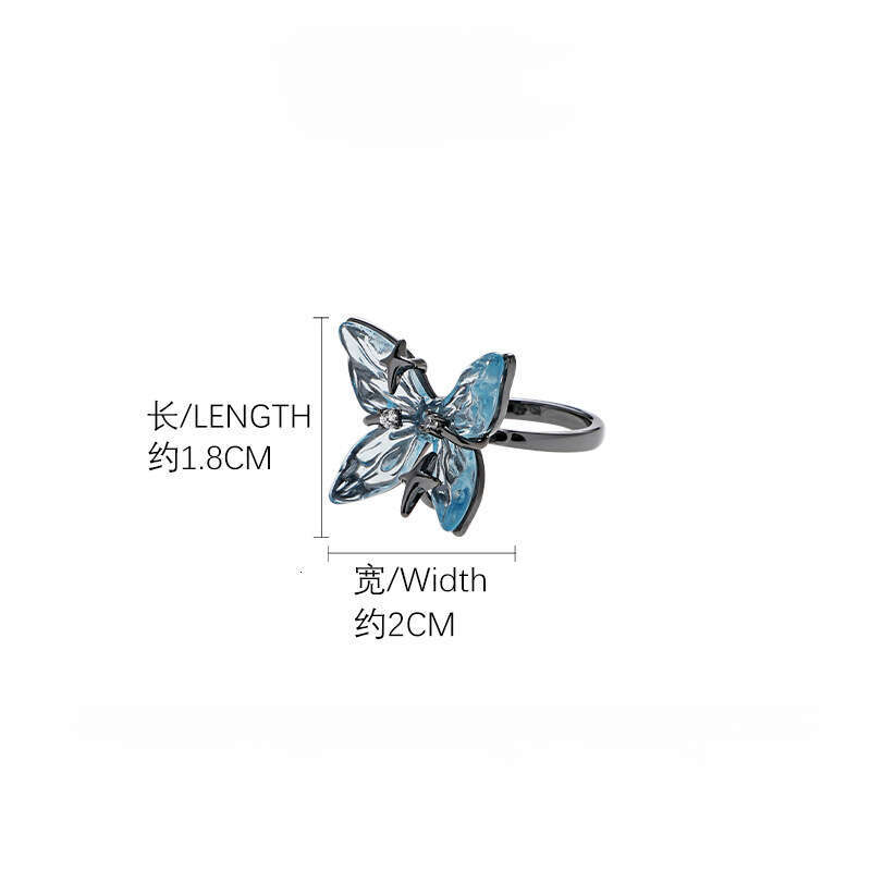 Blue Butterfly Ring for Women, Fairy Light Luxury, High-End Feel, Cold Style, Exquisite Adjustable Open Ring, Wholesale