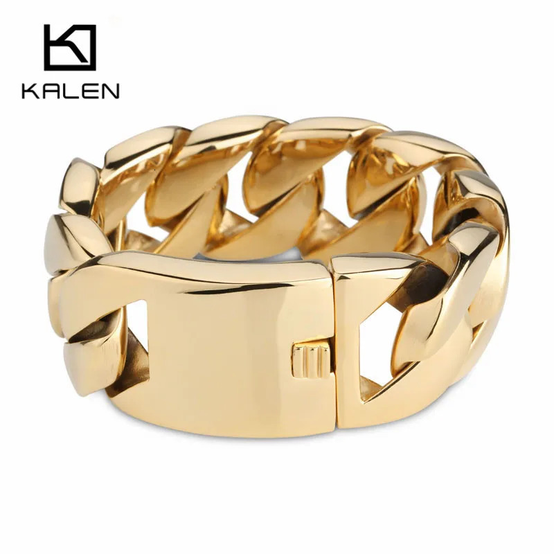 KALEN 316 Stainless Steel Italy Gold Color Bracelet Bangle Mens Heavy Chunky Link Chain Bracelet Fashion Jewelry Gifts 250409