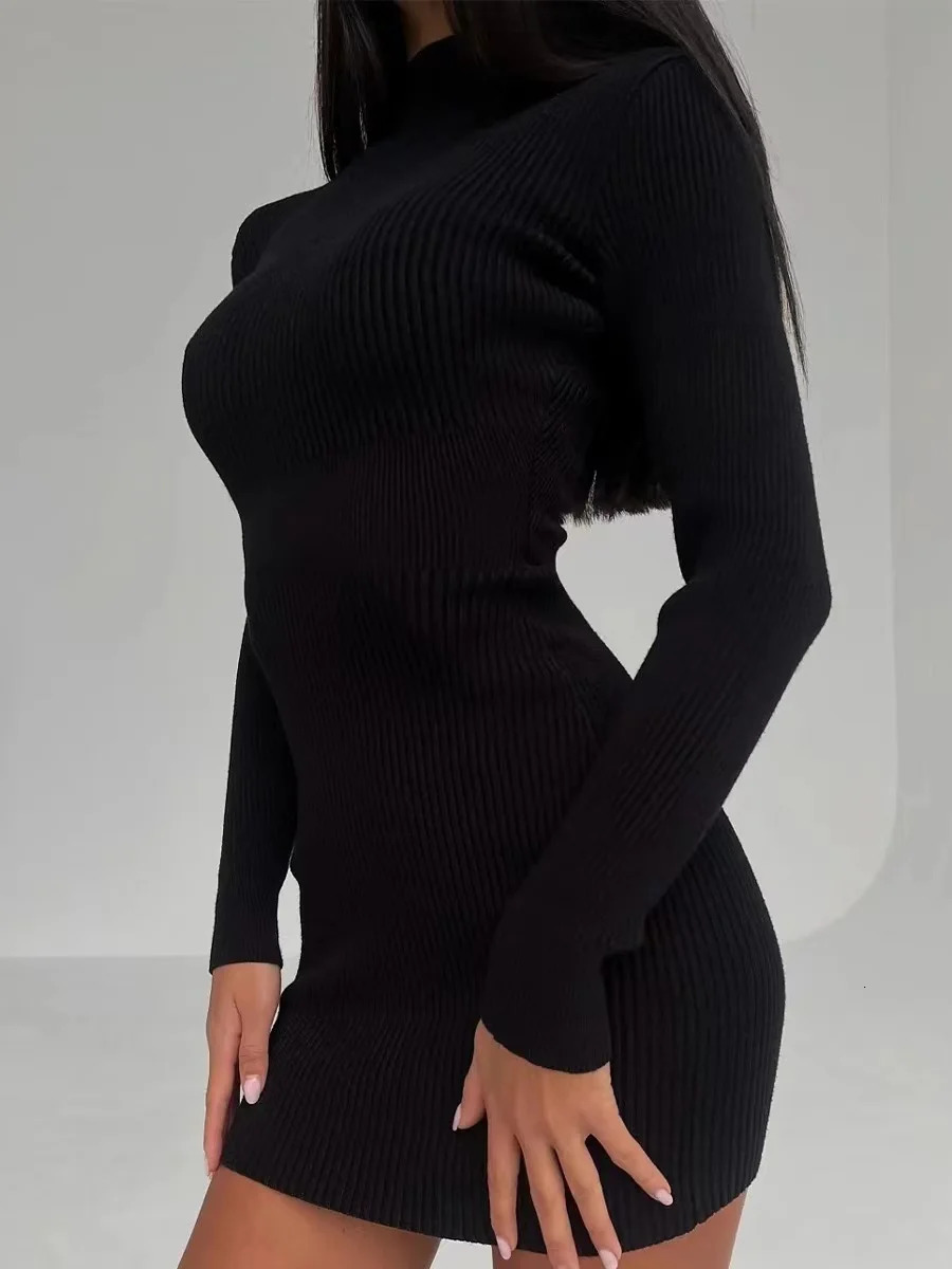 Autumn Knitted Turtleneck Dress Women Long Sleeve Bodycon Midi Dresses Female Elegant Fashion Solid Color Skinny 251110