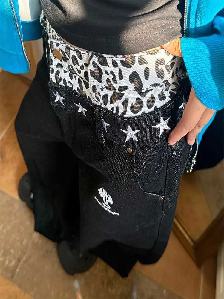Y2K Double-layer Camouflage Embroidery Surrounding Stars Decoration Baggy Jeans Womens Popular Industry Casual Wide-leg Pants C251110