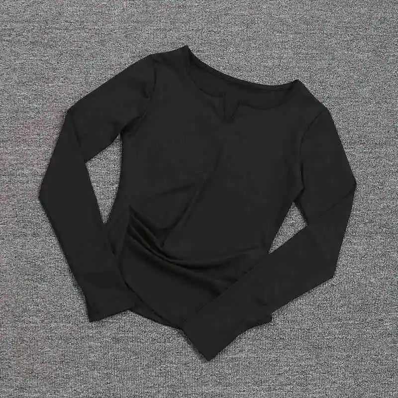Wholesale high-quality V-neck yoga tops sports plain casual long sleeves lightweight solid color womens T-shirtsXJ250410