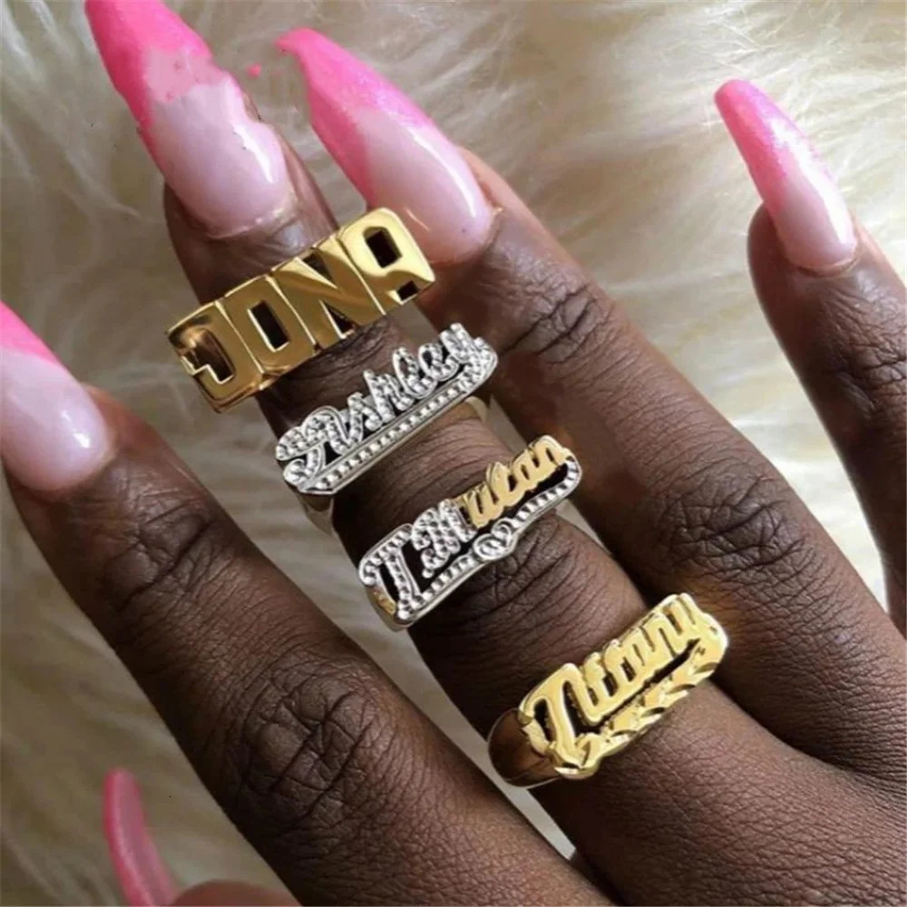 Custom Double Layers Nameplate Ring Hip Hop Women Two Color Name Ring Retro Jewelry For Gift Drop 250409