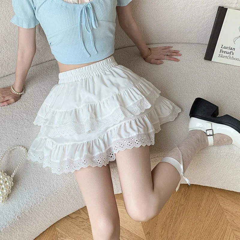 Sweet Girls Ballet Style Lace Skiing Korean Princess Mini Elastic High Waist ALine Sprint Womens 250407