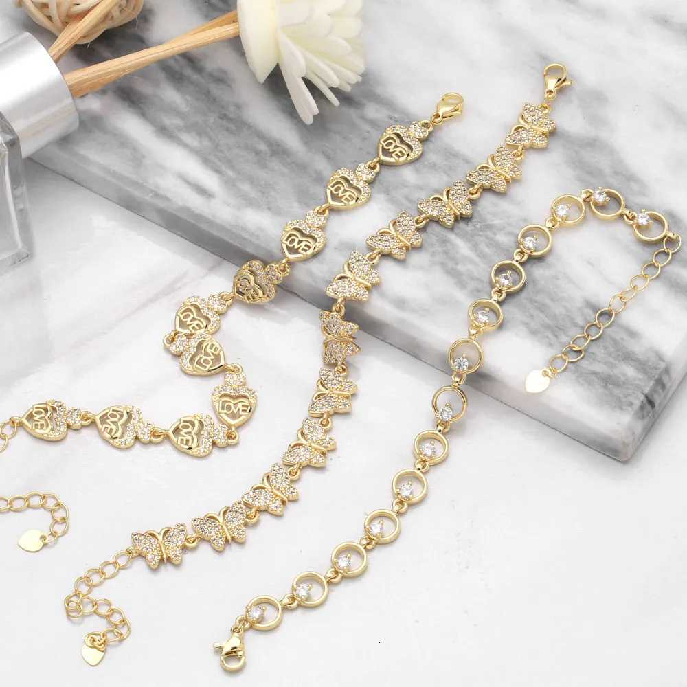 FLOLA Paved Crystal Butterfly Bracelets for Women Copper Zircon Love Letter Star Bracelets Dainty Gold Plated Jewelry brtg01T251110