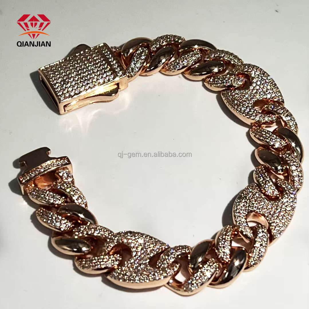 Hip Hop Custom 18K Gold Plated 925 Silver Bangle Lab Diamond VVS Moissanite White Gold Bracelet for Men