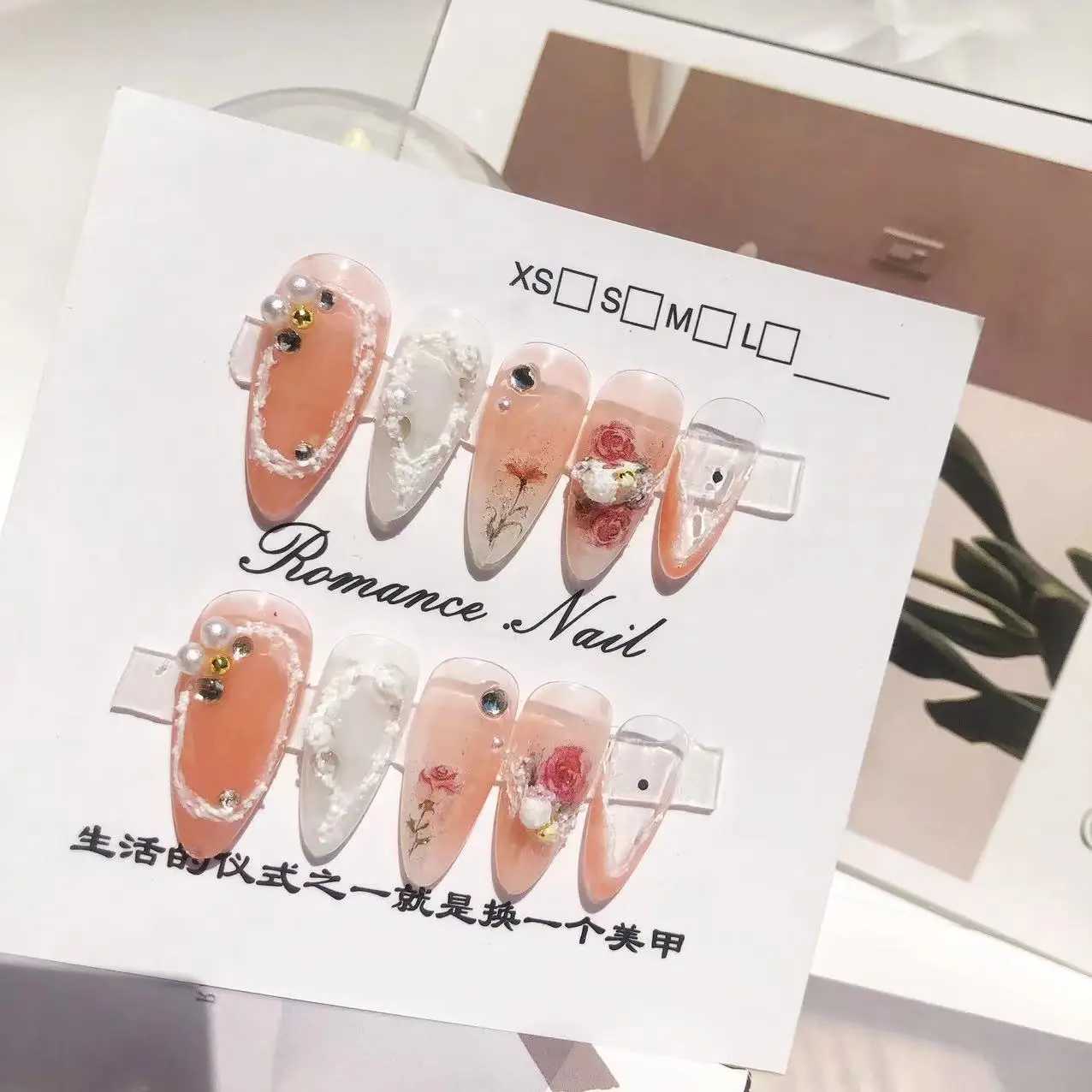 Hand pressed 3D nail black rose fake nail Ins almond fake nail patch ballet dancer nail decoration skills W250410