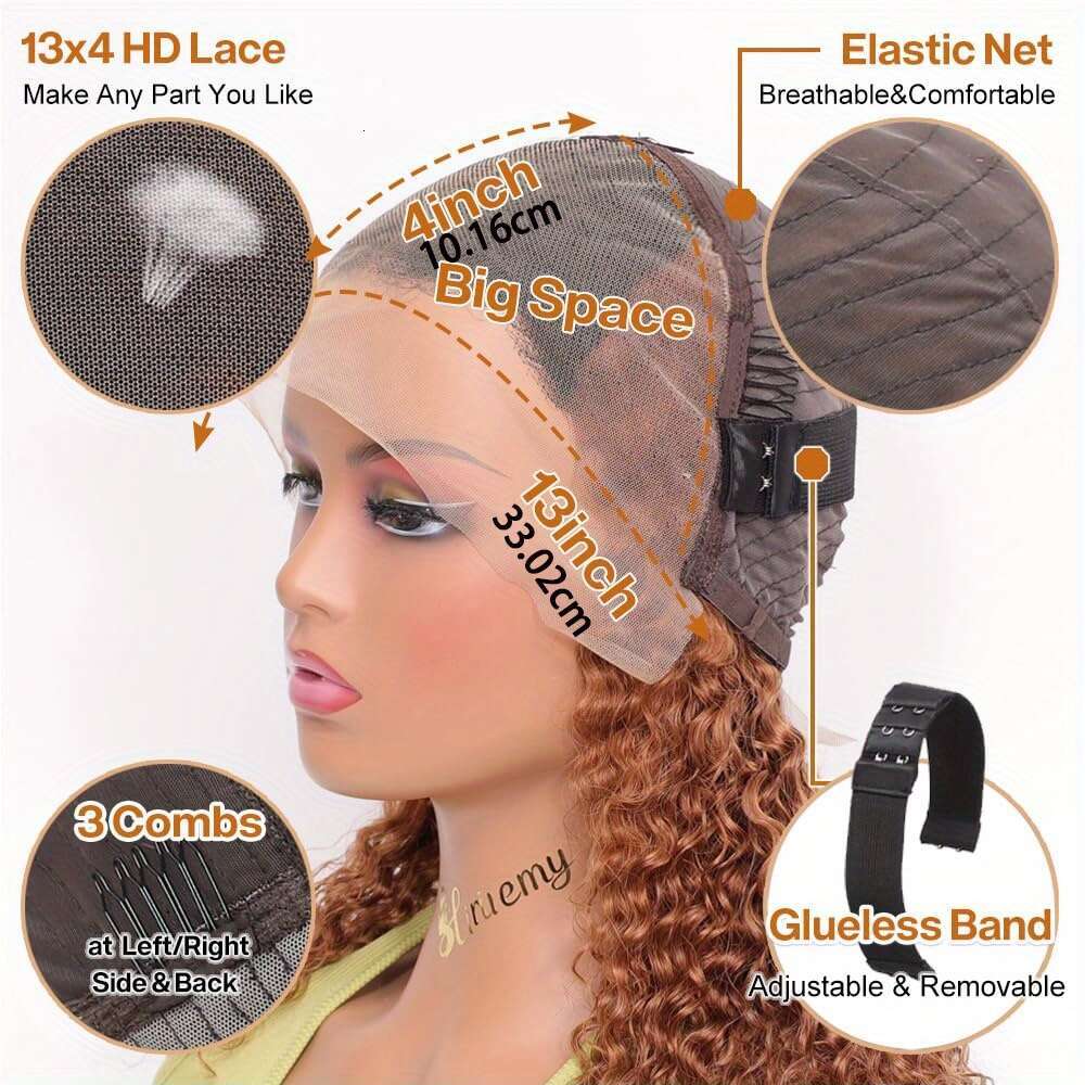 Ombre Deep Wave Curly Pre Plucked Put On Go Glueless 13X4 HD Honey Blonde Highlight Lace Front Wig Human Hair For Women Wet And Wavy Short