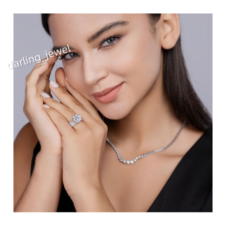 Hot Selling 925 Sterling Silver 5 Mosan Diamond Ring New Style Rose Gold Plated for Engagement or Party