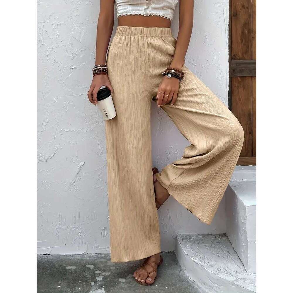 2025 New Foreign Trade Fashion European and American Cross-Border 1688 Women's Casual Loose Slimming Wrinkled Wide-Leg Long Pants
