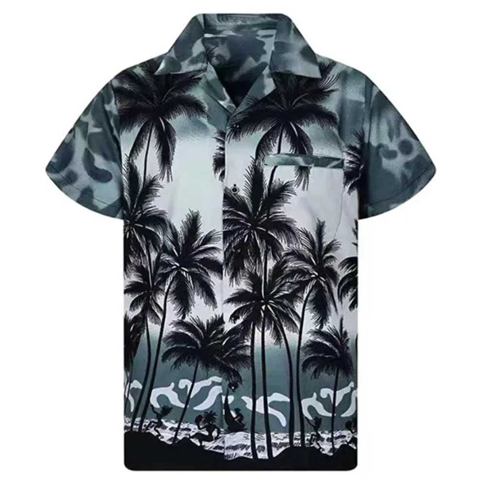 Hawaii Palm Tree 3D Printed Mens Shirt Mens/Womens Casual Fashion Short Sleeve Shirt Collar Button Top Oversized Unisex Clothing X250410